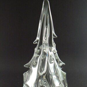 ART GLASS CHRISTMAS TREE FIGURINE PAPERWEIGHT 9" TALL